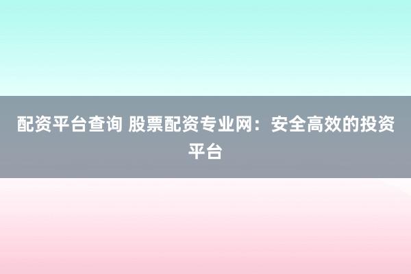 配资平台查询 股票配资专业网：安全高效的投资平台