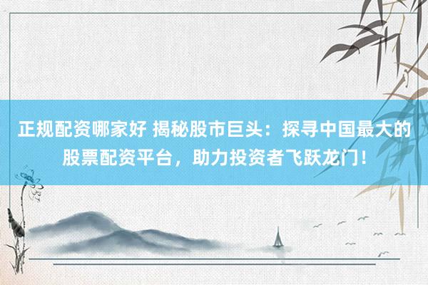 正规配资哪家好 揭秘股市巨头：探寻中国最大的股票配资平台，助力投资者飞跃龙门！