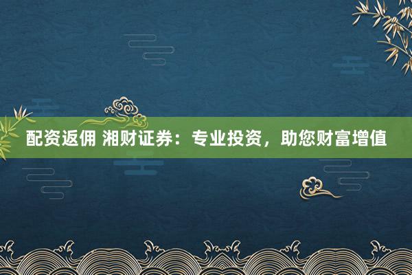 配资返佣 湘财证券：专业投资，助您财富增值