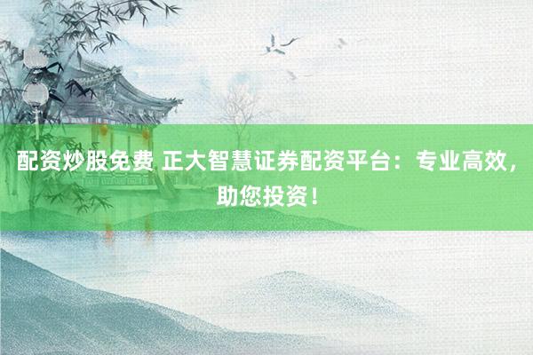 配资炒股免费 正大智慧证券配资平台：专业高效，助您投资！
