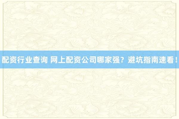 配资行业查询 网上配资公司哪家强？避坑指南速看！